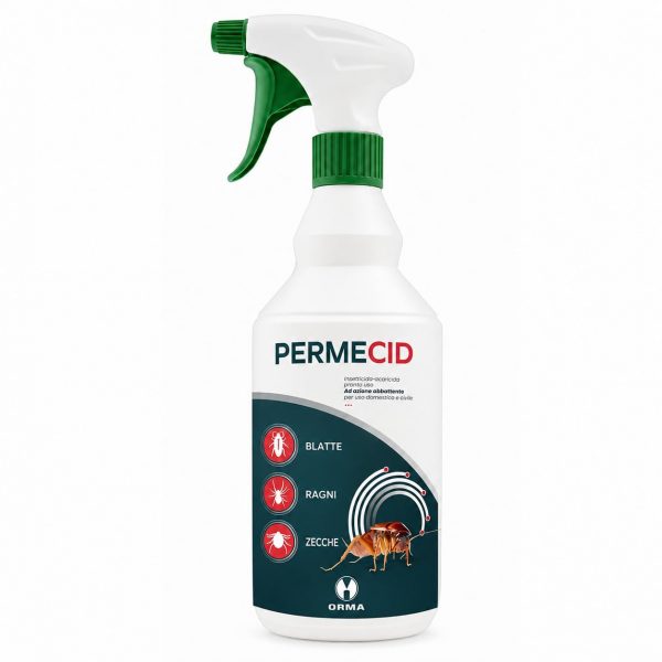 ORMA Permecid Acaricida multiinsetto pronto all'uso Insetti volanti e striscianti Cipermetrina e piretro naturale Insetticida per formiche, cimici, zanzare con spruzzatore da 750